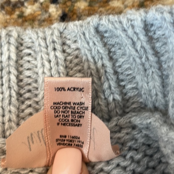 WILLOW & ROOT Pointelle Cropped Cable Knit Sweater LARGE Gray EUC! - Picture 5 of 8